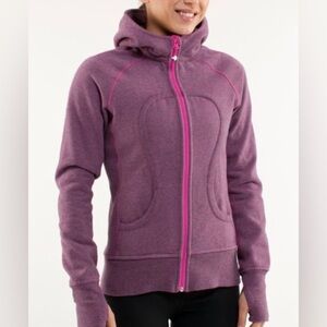 lululemon Scuba Zip-Up Hoodie Heathered Plum with Pink Trim
